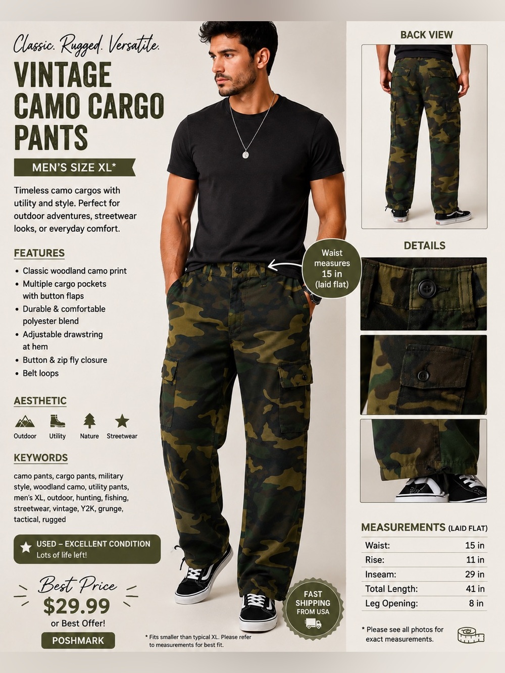 liberty Green & Black Camo Cargo Pants NWT